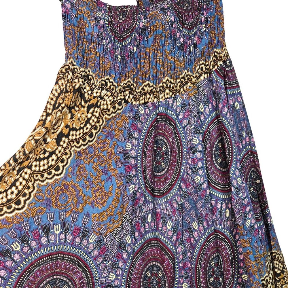 Lanna Bohemian Boho 70s Style Printed Smocked Halter Beach Midi Dress Size L/XL - Picture 4 of 8